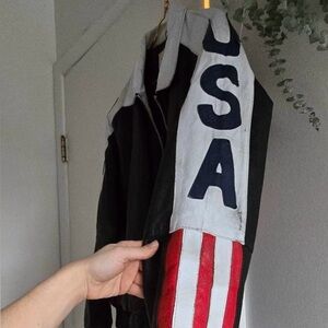 USA patriotic American flag leather jacket by Michael Hoban.